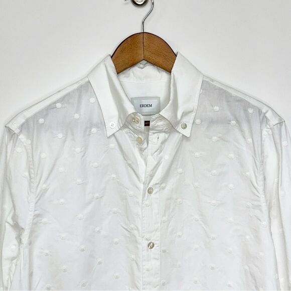 Erdem Stephen Embroidered Dots Long Sleeve Shirt White Medium - Picture 7 of 13